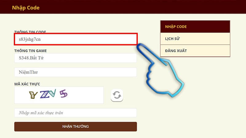 Cách nhận code OMG 3Q phiên bản mới nhất Bước 4: Nhập mã tại Mục II vào ô Thông tin mã.